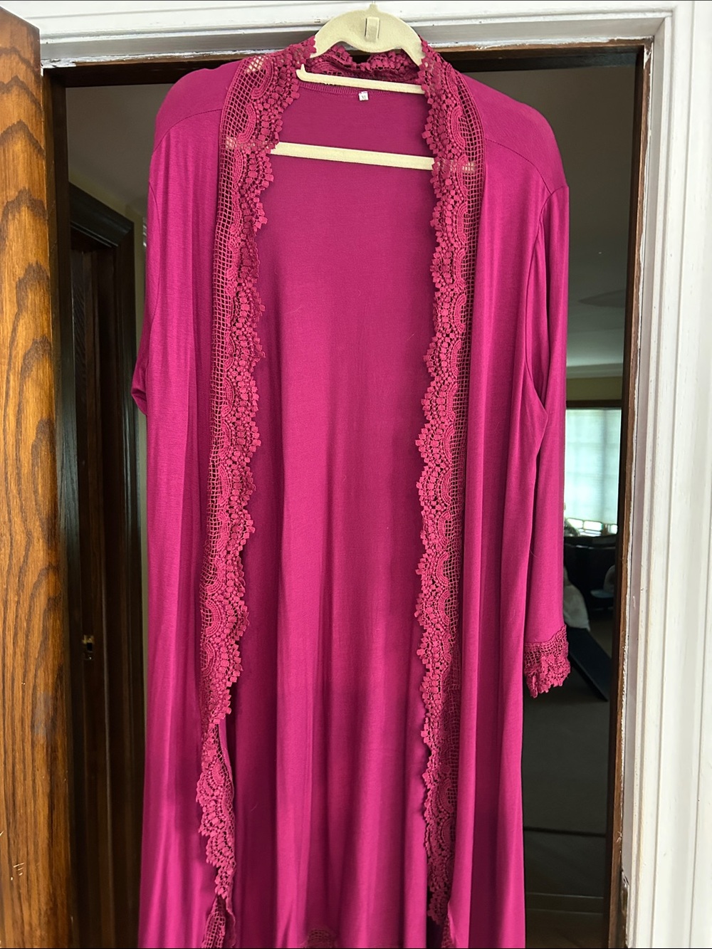 Women's Fuchsia Lace-Trim Robe - Brand Unspecified